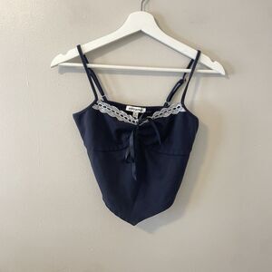 Pretty Garbage Ribbon Trim Cropped Top Sz S Navy